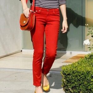 AG The Stevie Ankle Red Skinny Corduroy Pants Sz 27